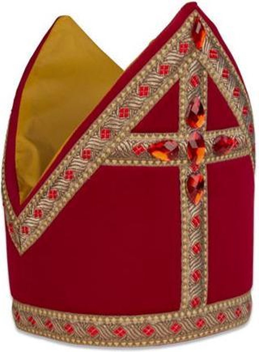 kokermijter Sint 59 cm polyester/fluweel rood/goud
