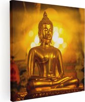 Artaza Canvas Schilderij Gouden Boeddha Beeld - 90x90 - Groot - Foto Op Canvas - Canvas Print