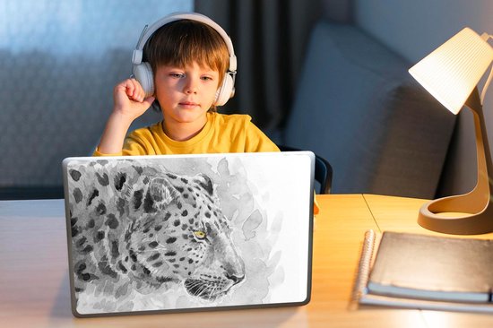 Sticker pour ordinateur portable - 12,3 pouces - Léopard - Zwart - Wit - Profil - 30x22cm - Autocollants pour ordinateur portable - Skin pour ordinateur portable - Housse