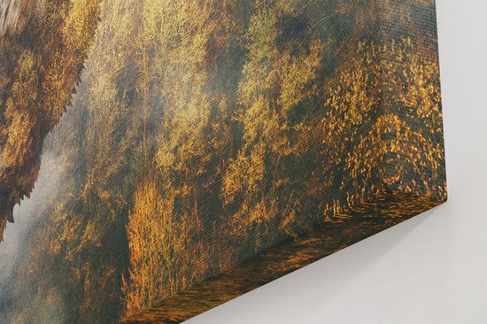 Artaza - Peinture sur toile - Tête de loup sur une forêt d'automne - Loup - Abstrait - 90 x 90 - Groot - Photo sur toile - Impression sur toile