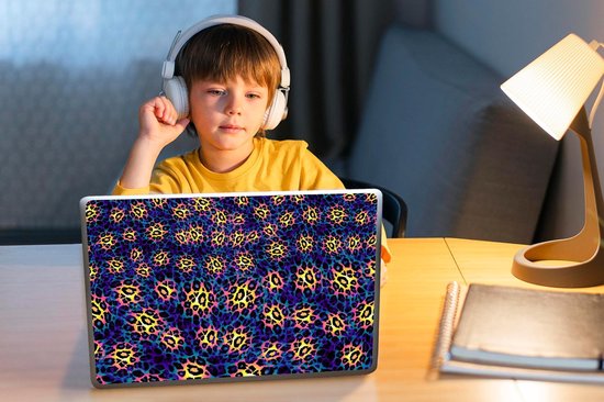 Sticker ordinateur portable - 10,1 pouces - Design - Imprimé léopard - Jaune - Blauw