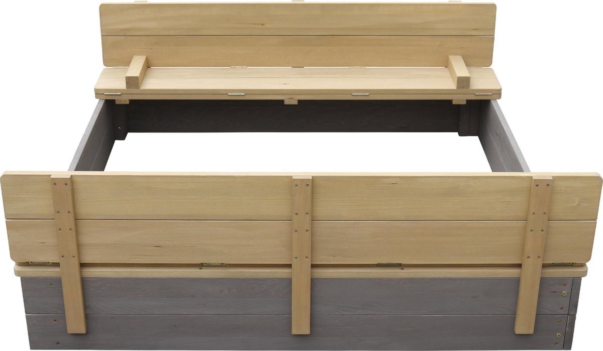 AXI Ella XL Houten Zandbak in Grijs/Bruin - Met Zitbankjes en Deksel - FSC hout - 120x120x20cm - Zandbak voor kinderen — afbeelding 7