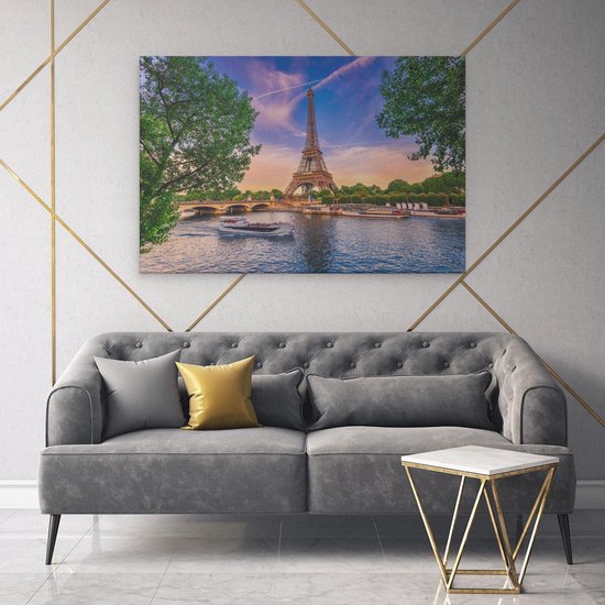 Artaza Tableau sur toile Tour Eiffel à Paris sur l' Water - Couleur - 120x80 - Groot - Tableau sur toile - Impression sur toile