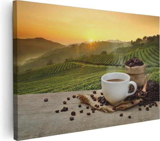 Artaza Canvas Schilderij Kopje Koffie Op Een Plantage Achtergrond - 120x80 - Groot - Foto Op Canvas - Canvas Print
