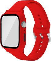 Luxe 3-in-1 Siliconen Armband Met Gehard Glas Screenprotector Case Cover Bumper Hoesje Geschikt Voor Apple Watch Series 4/5/6/SE 40 mm Horloge Bandje - Geschikt Voor iWatch Sportba