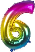 folieballon cijfer 6 latex regenboog 86 cm