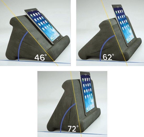 Tabletstandaard met kussen, 360° verstelbare tablet-kussenhouder, compatibel met 5-12,9 inch mobiele telefoon/Kindle, iPad, iPhone, Google, telefoonhouder om in bed te lezen, met bekerhouder, grijs