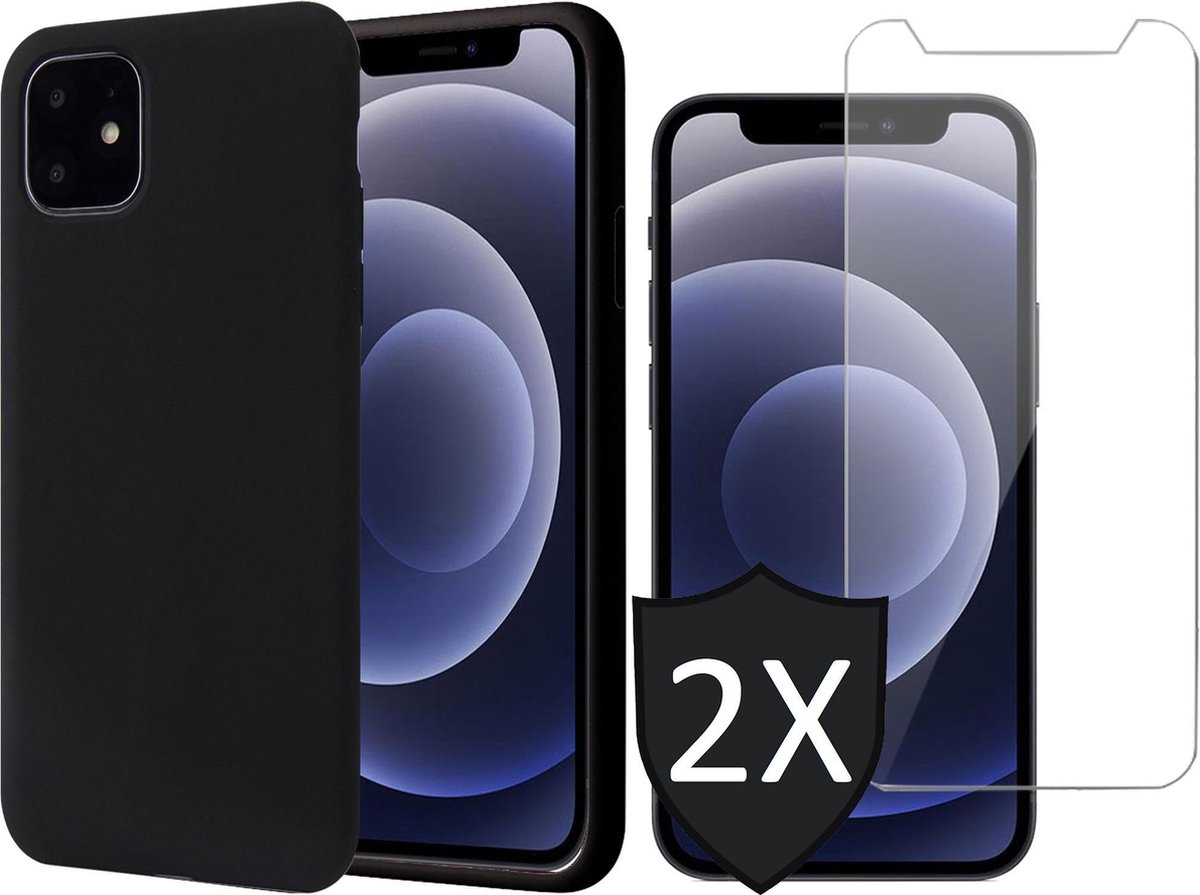 Hoesje geschikt voor iPhone 13 - Fluweelzachte Backcover met 2x Screenprotector - Zwart