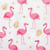 servetten flamingo 33 cm papier wit/roze 12 stuks