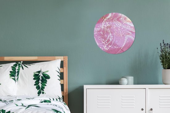 WallCircle - Wandcirkel - Muurcirkel - Marmer - Goud - Wit - Roze - Aluminium - Dibond - ⌀ 30 cm - Binnen en Buiten