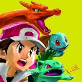 Pokemon trainer, Squirtle, Ivysaur en Charizard Pop Art