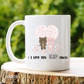 I love you beary much  - Customized mokken en bekers - mokken met tekst - mokken - bekers - cadeautje - cadeau voor vrouw - cadeau vor man - keramiek servies - valentijn cadeautje voor haar -