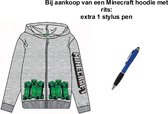 Minecraft Hoodie met Rits - Mele grijs. Maat 152 cm / 12 jaar + EXTRA 1 Stylus Pen