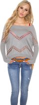 Pullover Trui Dames met kant en steentjes - Grijs - 1 Maat