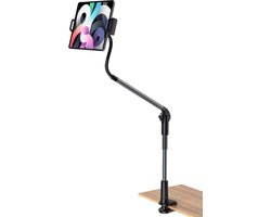 Tablethouder - Tablet standaard en smartphone houder – Van 4 tot 11 inch – 95cm lang - 360 graden draaibare statief arm – Universeel - Zwart