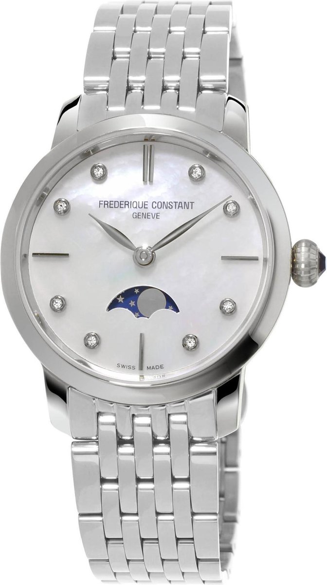 Frédérique Constant Slimline Moonphase FC-206MPWD1S6B Horloge - Staal - Zilverkleurig - Ø 30 mm