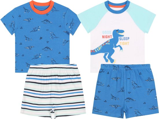 2x Blauw-witte pyjama's voor jongens met dinosaurussen, OEKO-TEX gecertificeerd