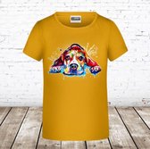 Goudgeel meisjes shirt dog -s&C-134/140-t-shirts meisjes