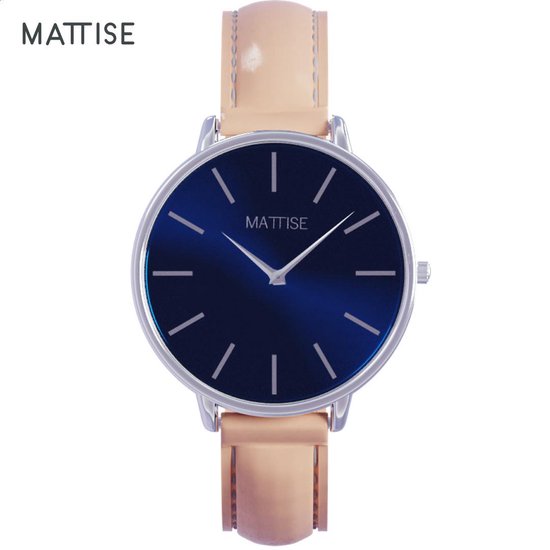 MATTISE Unisex Zilver Horloge met Roze Horlogebandje van Echt Leer — Ol' Blue 38 mm Quartz Heren Horloge Dames — Horloge voor Mannen Horloge voor Vrouwen — Horloges Horologe Uurwerk Mannen Uurwerk Vrouwen Uurwerken