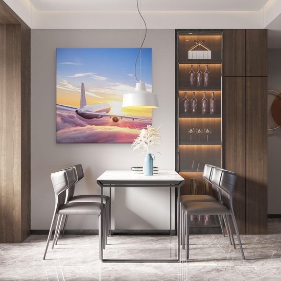 Artaza - Peinture sur toile - Avion dans les nuages au coucher du soleil - 90 x 90 - Groot - Photo sur toile - Impression sur toile