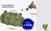 Tactical Molle 800 D Bushcraft - Heuptas + Spork - Legergroen / Buidel tas - fanny pack - Waterdicht!