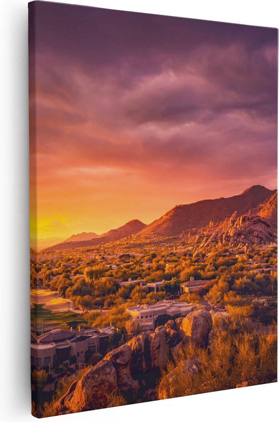 Artaza - Peinture sur toile - Paysage désertique avec coucher de soleil - 40 x 50 - Photo sur toile - Impression sur toile