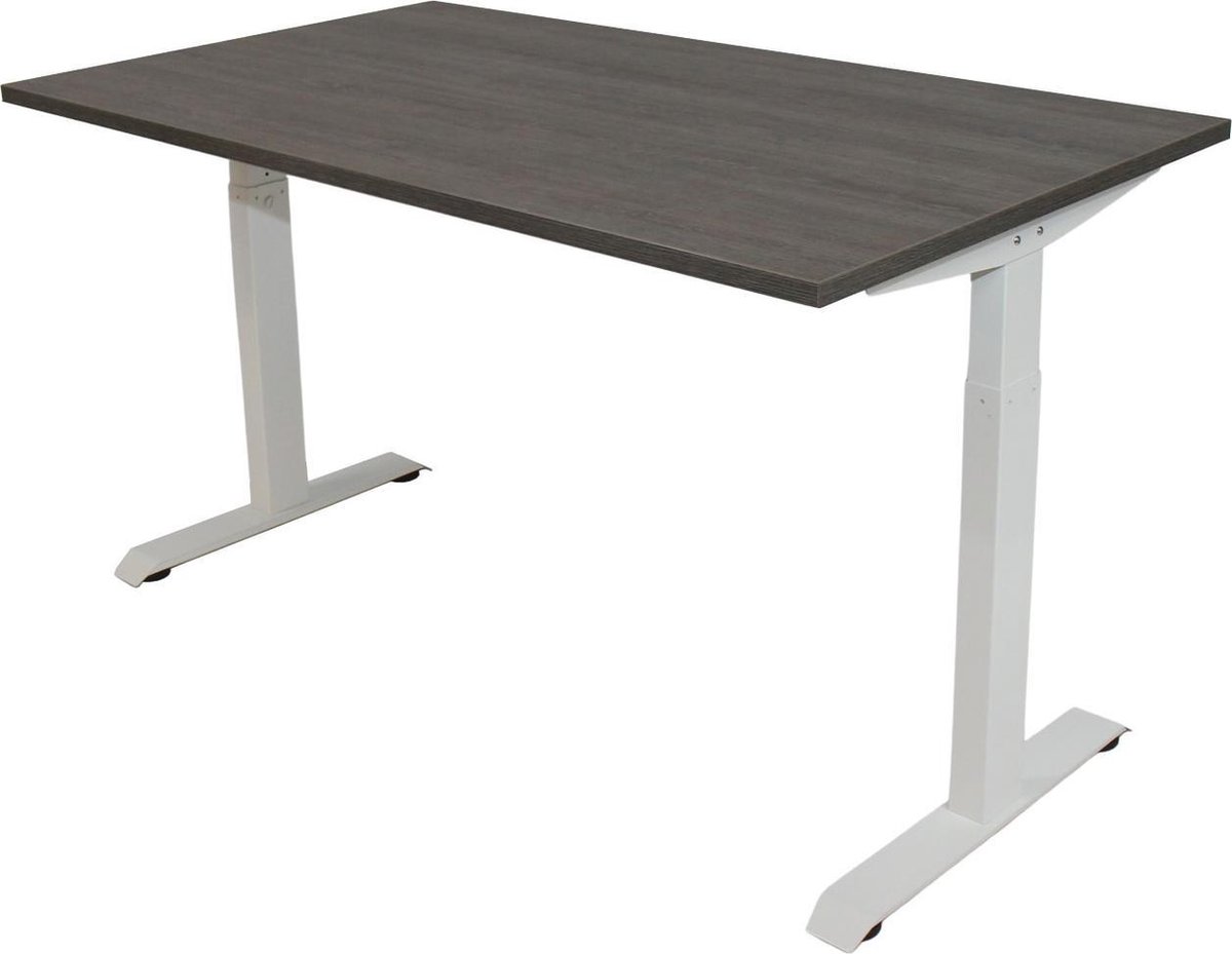 OrangeLabel Desk met Wit onderstel en Blad Logan Eik in de maat 120x80. Instelbaar van 62-84cm