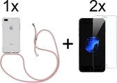 iPhone 7/8 Plus hoesje transparant met rosé koord shock proof case - 2x iPhone 7/8 Plus screenprotector