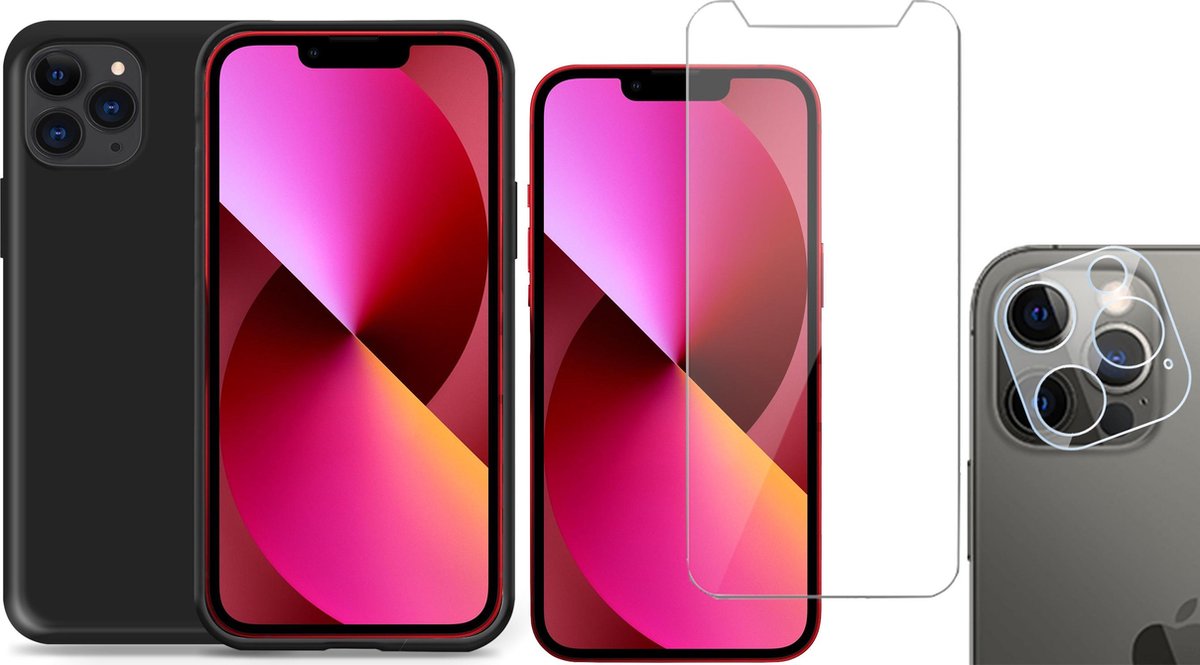 TechNow Shock Proof Backcover geschikt voor iPhone 13 Pro - Screenprotector en Camera Screen Protector - Zwart