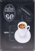 Wandbord – Cappuccino – Coffee to Go - Koffie - Vintage - Retro -  Wanddecoratie – Reclame bord – Restaurant – Kroeg - Bar – Cafe - Horeca – Metal Sign – 20x30cm