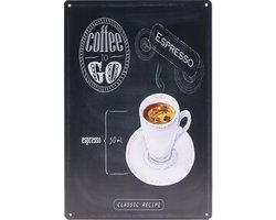 Wandbord – Cappuccino – Coffee to Go - Koffie - Vintage - Retro -  Wanddecoratie – Reclame bord – Restaurant – Kroeg - Bar – Cafe - Horeca – Metal Sign – 20x30cm