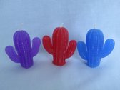 Kaars Cactus set van 3, Paars Lavendelgeur, Rood Rozengeur, Blauw Oceaangeur.