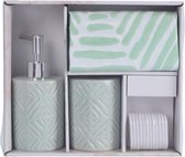 Badkamerset 3-delig groen keramiek - Toilet/badkamer accessoires - tandenborstel beker - zeeppompje - douchegordijn