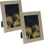 2x stuks houten fotolijst met gouden glitters 22 x 17 cm geschikt voor een foto van 13 x 18 cm