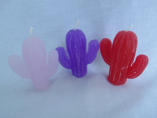 Kaars Cactus set 3 stuks, Roze Love geur, Paars lavendelgeur, rood rozengeur cadeau geven