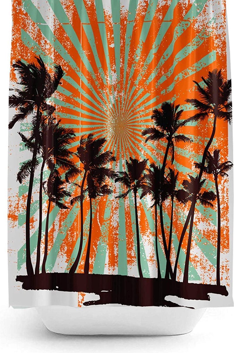 Zethome Hawai Sun - Douchegordijn 180x200 cm - Badkamer Gordijn - Shower Curtain - Waterdicht - Sneldrogend en Anti Schimmel -Wasbaar en Duurzaam