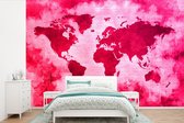 Wereldkaart avec peinture rose vif et fond avec motif texturé 390x260 cm