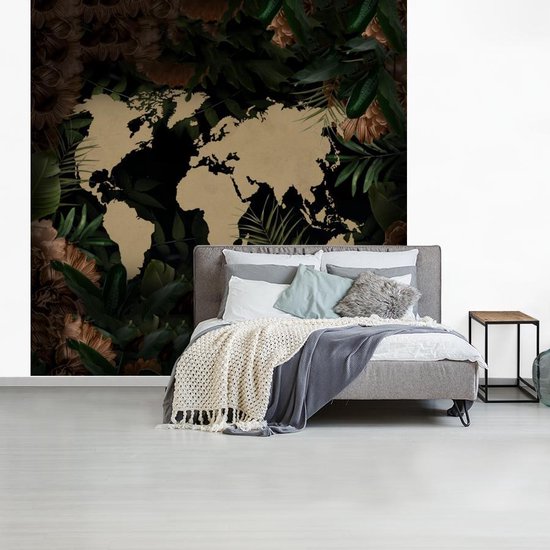 Papier peint - Papiers Papier peint photo Wereldkaart - Plantes - Fleurs - Largeur 280 cm x Hauteur 280 cm