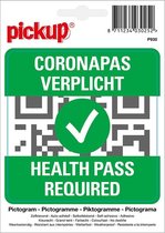 Pickup Pictogram sticker Coronapas verplicht Health Pass Required 10x10 cm