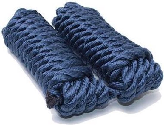 Twee donkerblauwe, gevlochten lijnen opgerold.