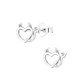 Joy|S - Zilveren hartje oorbellen - duivel hart - 8 x 7 mm