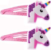 Fako Fashion® - Haarspeldjes Glitter Eenhoorn / Unicorn - Roze - Haarclips Voor Meisjes - 2 Stuks - Hoofd Paars