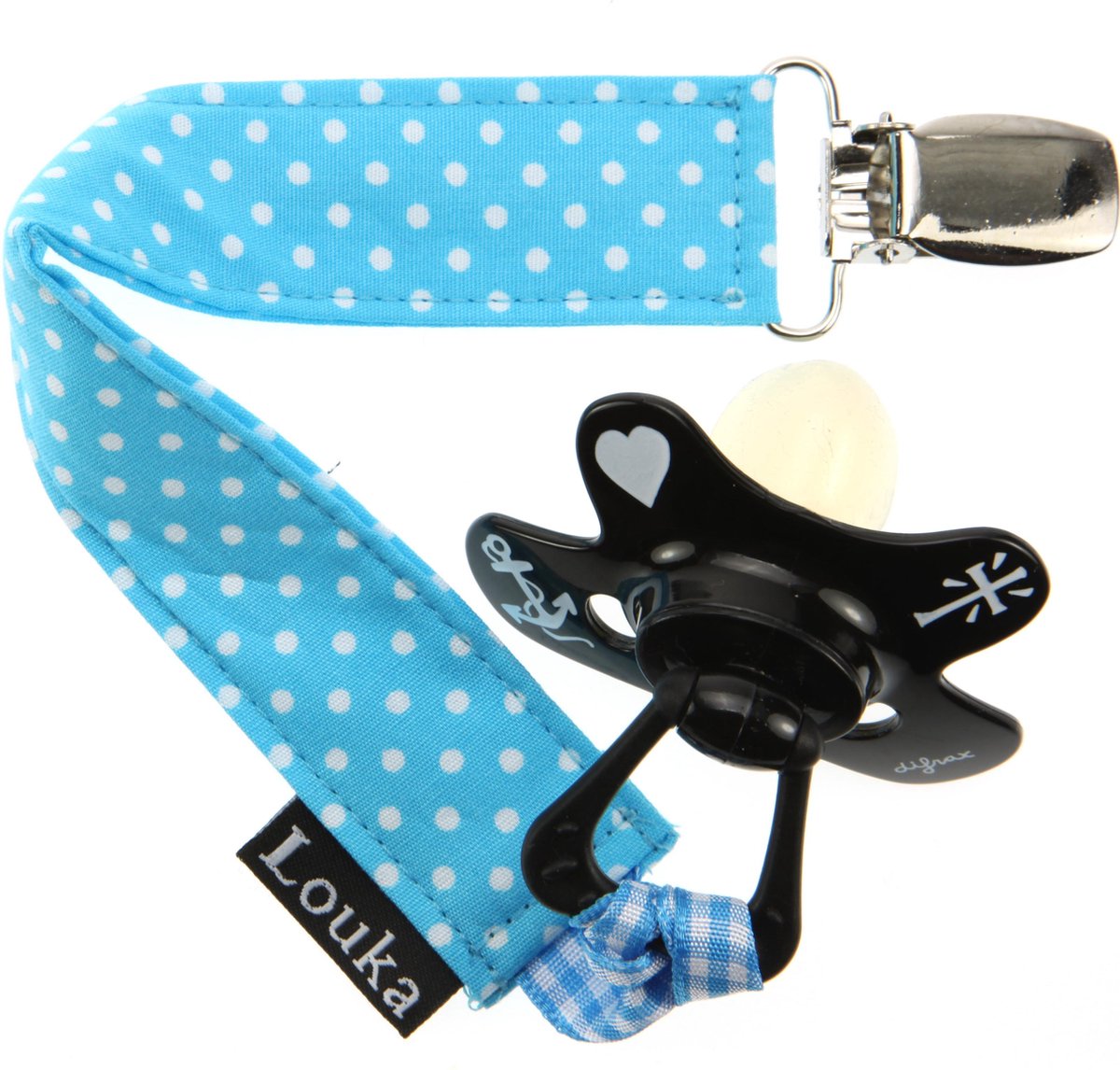 Goedkoopste Louka Speenkoord turquoise met kleine witte stip - speenketting