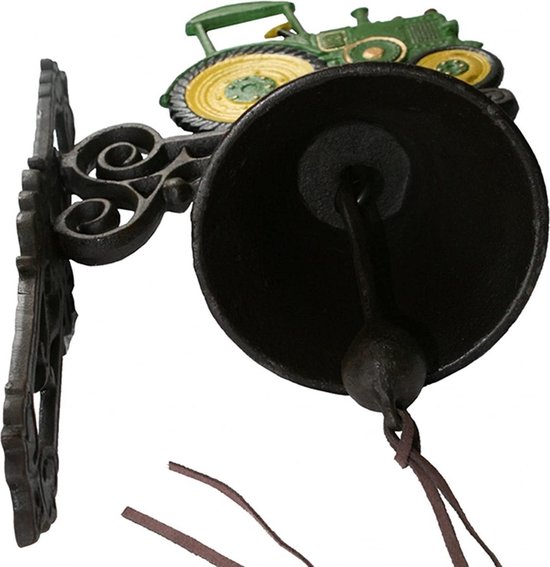 Grote Wandbel - Deurbel, Met Handbeschilderde groene tractor - Gietijzer - 38 x 22.5 cm — afbeelding 4