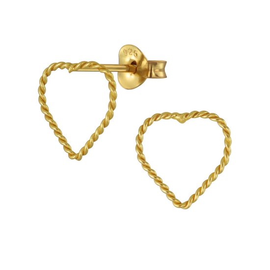 Joy|S - Zilveren hartje oorbellen - 10x9 mm - kabel twist - 14k goudplating