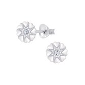 Joy|S - Zilveren hartjes bloem oorbellen - rond - 7 mm kristal