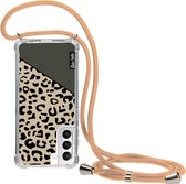 Casetastic Samsung Galaxy S21 4G/5G Hoesje met koord - Lanyard Case - Leopard Mix Green Print