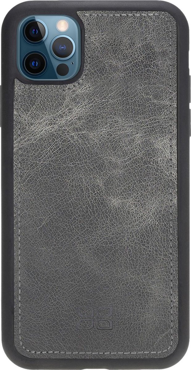 Bouletta geschikt voor iPhone 12 (Pro) leren BackCover hoesje - Marble Grey