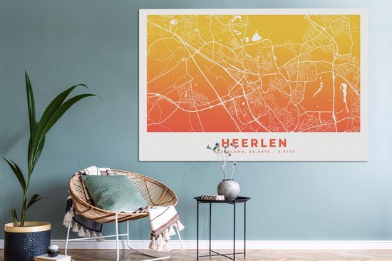 Toile Peinture Plan de Ville - Heerlen - Nederland - 180x120 cm - Décoration murale XXL