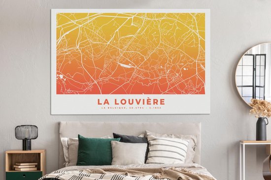 Toile Peinture Plan de Ville - België - La Louvière - 180x120 cm - Décoration murale XXL